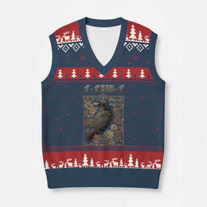 Funny F Caw F Crow V-Neck Knit Sweater Vest Vintage Bird Saying Adult Humor Gothic Tarot Card TS10 Navy Red Print Your Wear