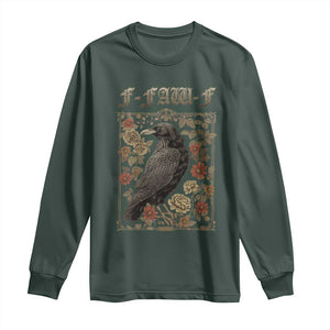 Funny F Caw F Crow Long Sleeve Shirt Vintage Bird Saying Adult Humor Gothic Tarot Card TS10 Dark Forest Green Print Your Wear