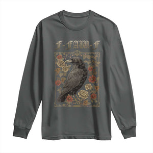 Funny F Caw F Crow Long Sleeve Shirt Vintage Bird Saying Adult Humor Gothic Tarot Card TS10 Dark Heather Print Your Wear