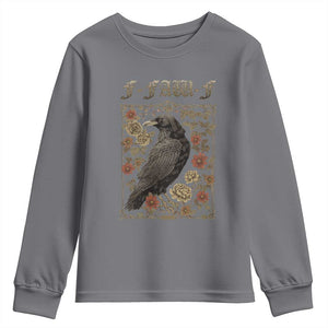 Funny F Caw F Crow Youth Sweatshirt Vintage Bird Saying Adult Humor Gothic Tarot Card TS10 Charcoal Print Your Wear