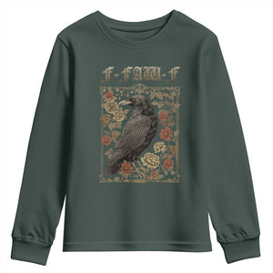Funny F Caw F Crow Youth Sweatshirt Vintage Bird Saying Adult Humor Gothic Tarot Card TS10 Dark Forest Green Print Your Wear