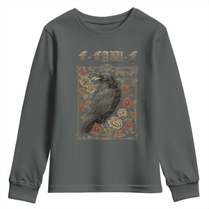 Funny F Caw F Crow Youth Sweatshirt Vintage Bird Saying Adult Humor Gothic Tarot Card TS10 Dark Heather Print Your Wear
