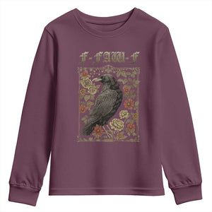 Funny F Caw F Crow Youth Sweatshirt Vintage Bird Saying Adult Humor Gothic Tarot Card TS10 Maroon Print Your Wear