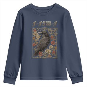 Funny F Caw F Crow Youth Sweatshirt Vintage Bird Saying Adult Humor Gothic Tarot Card TS10 Navy Print Your Wear