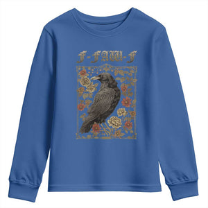 Funny F Caw F Crow Youth Sweatshirt Vintage Bird Saying Adult Humor Gothic Tarot Card TS10 Royal Blue Print Your Wear