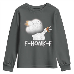 Silly Goose Meme Youth Sweatshirt Retro F-Honk-F Funny Farm Animal TS10 Dark Heather Print Your Wear