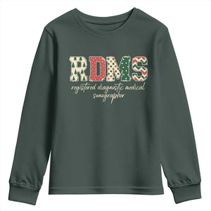 Sonographer Christmas Youth Sweatshirt RDMS Ultrasound Tech Technologist Gift TS10 Dark Forest Green Print Your Wear