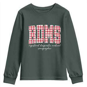 Christmas RDMS Youth Sweatshirt Buffalo Plaid Sonographer Ultrasound Tech Gift TS10 Dark Forest Green Print Your Wear