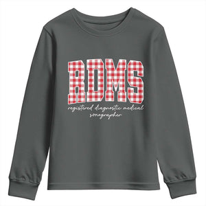 Christmas RDMS Youth Sweatshirt Buffalo Plaid Sonographer Ultrasound Tech Gift TS10 Dark Heather Print Your Wear
