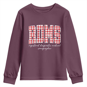 Christmas RDMS Youth Sweatshirt Buffalo Plaid Sonographer Ultrasound Tech Gift TS10 Maroon Print Your Wear