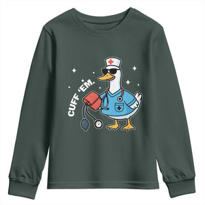 Goose Nurse Youth Sweatshirt Cuff Em Cute Nursing Graduation Gift TS10 Dark Forest Green Print Your Wear