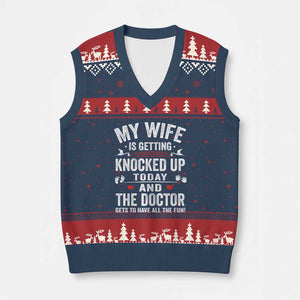 IVF Dad V-Neck Knit Sweater Vest Wife Knocked Up For Embryo Transfer Day TS10 Navy Red Print Your Wear