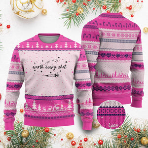 Worth Every Shot Ugly Christmas Sweater IVF Baby Pregnancy Announcement TS10 Hot Pink Print Your Wear