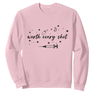 Worth Every Shot Sweatshirt IVF Baby Pregnancy Announcement TS10 Light Pink Print Your Wear