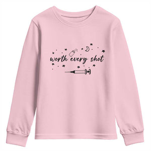 Worth Every Shot Youth Sweatshirt IVF Baby Pregnancy Announcement TS10 Light Pink Print Your Wear