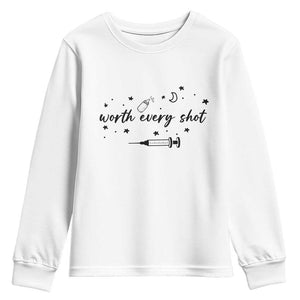 Worth Every Shot Youth Sweatshirt IVF Baby Pregnancy Announcement TS10 White Print Your Wear
