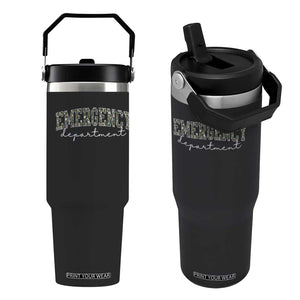 Floral Emergency Department Flip Straw Tumbler ER Nurse Gift TS10 One Size: 30 oz Black Print Your Wear