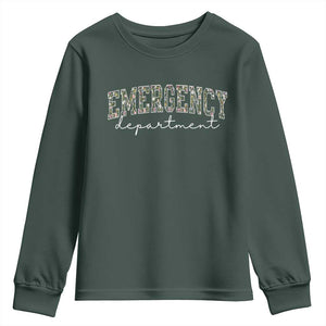 Floral Emergency Department Youth Sweatshirt ER Nurse Gift TS10 Dark Forest Green Print Your Wear