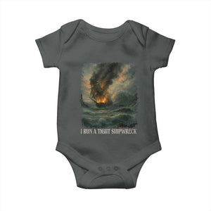 I Run a Tight Shipwreck Baby Onesie Homeschool Mama Cool Mom TS10 Dark Heather Print Your Wear