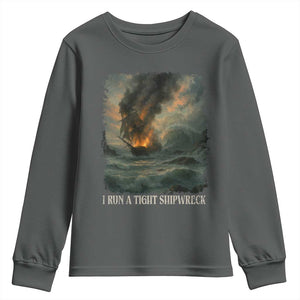 I Run a Tight Shipwreck Youth Sweatshirt Homeschool Mama Cool Mom TS10 Dark Heather Print Your Wear