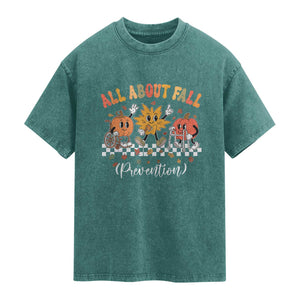Fall Prevention Washed Cotton T-Shirt Autumn Thanksgiving Nurse PT OT