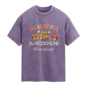 Fall Prevention Washed Cotton T-Shirt Autumn Thanksgiving Nurse PT OT