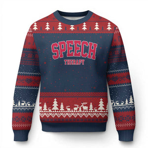 Retro Speech Therapy Ugly Christmas Sweater Special Education Therapist Teacher Appreciation TS10 Navy Red Print Your Wear