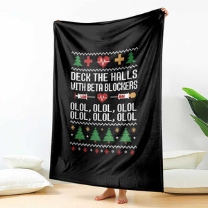 Funny Nurse Ugly Xmas Throw Blanket Deck The Hall With Beta Blockers TS10 Print Your Wear