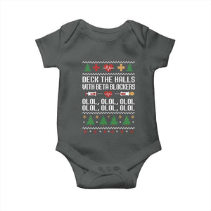 Funny Nurse Ugly Xmas Baby Onesie Deck The Hall With Beta Blockers TS10 Dark Heather Print Your Wear