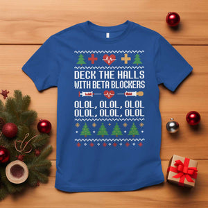 Funny Nurse Ugly Xmas T Shirt Deck The Hall With Beta Blockers TS10 Royal Blue Print Your Wear