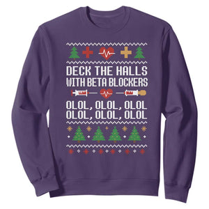 Funny Nurse Ugly Xmas Sweatshirt Deck The Hall With Beta Blockers TS10 Purple Print Your Wear