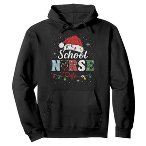 Christmas School Nurse Hoodie Xmas Lights Red Santa Hat Crew Nurse - Print Your Wear