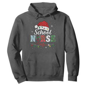 Christmas School Nurse Hoodie Xmas Lights Red Santa Hat Crew Nurse - Print Your Wear