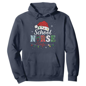 Christmas School Nurse Hoodie Xmas Lights Red Santa Hat Crew Nurse - Print Your Wear