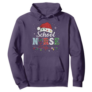 Christmas School Nurse Hoodie Xmas Lights Red Santa Hat Crew Nurse - Print Your Wear