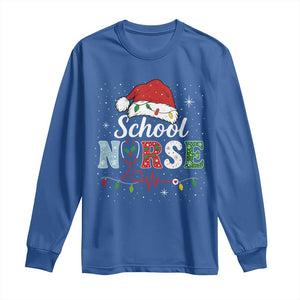 Christmas School Nurse Long Sleeve Shirt Xmas Lights Red Santa Hat Crew Nurse TS10 Royal Blue Print Your Wear
