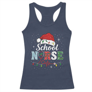 Christmas School Nurse Racerback Tank Top Xmas Lights Red Santa Hat Crew Nurse TS10 Navy Print Your Wear