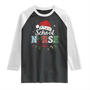 Christmas School Nurse Raglan Shirt Xmas Lights Red Santa Hat Crew Nurse TS10 Black White Print Your Wear