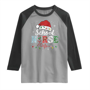Christmas School Nurse Raglan Shirt Xmas Lights Red Santa Hat Crew Nurse TS10 Sport Gray Black Print Your Wear