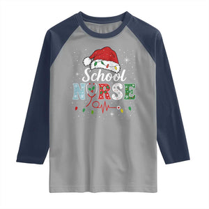 Christmas School Nurse Raglan Shirt Xmas Lights Red Santa Hat Crew Nurse TS10 Sport Gray Navy Print Your Wear