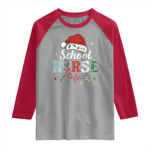 Christmas School Nurse Raglan Shirt Xmas Lights Red Santa Hat Crew Nurse TS10 Sport Gray Red Print Your Wear