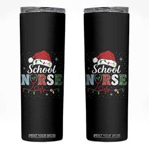 Christmas School Nurse Skinny Tumbler Xmas Lights Red Santa Hat Crew Nurse - Print Your Wear
