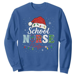 Christmas School Nurse Sweatshirt Xmas Lights Red Santa Hat Crew Nurse - Print Your Wear
