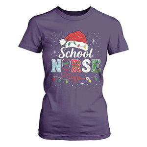 Christmas School Nurse T Shirt For Women Xmas Lights Red Santa Hat Crew Nurse - Print Your Wear