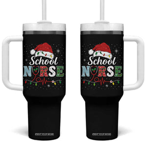 Christmas School Nurse Tumbler With Handle Xmas Lights Red Santa Hat Crew Nurse - Print Your Wear