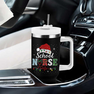 Christmas School Nurse Tumbler With Handle Xmas Lights Red Santa Hat Crew Nurse - Print Your Wear