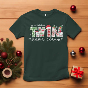 Christmas Twin Mama Claus T Shirt Pregnancy Announcement TS10 Dark Forest Green Print Your Wear