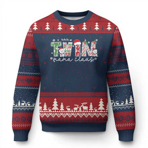 Christmas Twin Mama Claus Ugly Christmas Sweater Pregnancy Announcement TS10 Navy Red Print Your Wear