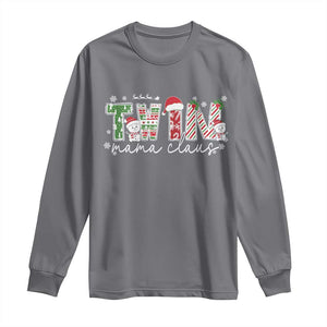 Christmas Twin Mama Claus Long Sleeve Shirt Pregnancy Announcement TS10 Charcoal Print Your Wear