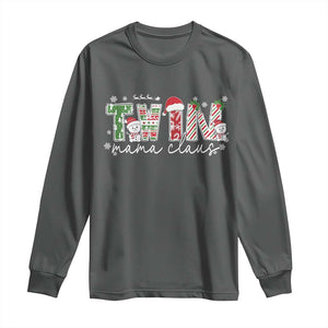 Christmas Twin Mama Claus Long Sleeve Shirt Pregnancy Announcement TS10 Dark Heather Print Your Wear